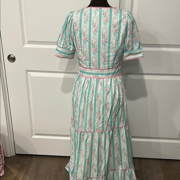 TCEC Pastel Pink Mint Green Floral Short Sleeve Cottagecore Dress Size Large - Picture 4 of 13